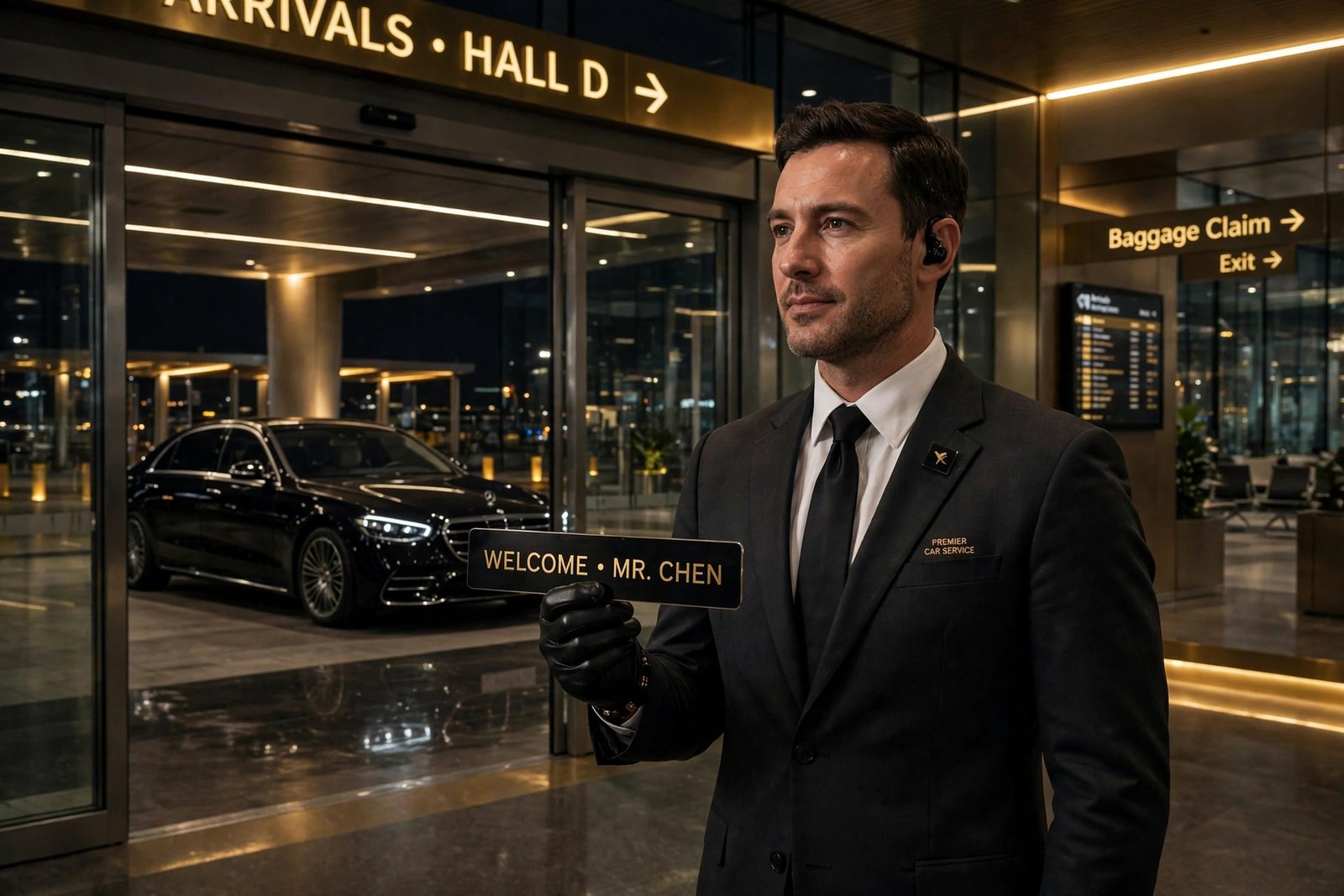 Chauffeur greeting at airport arrivals